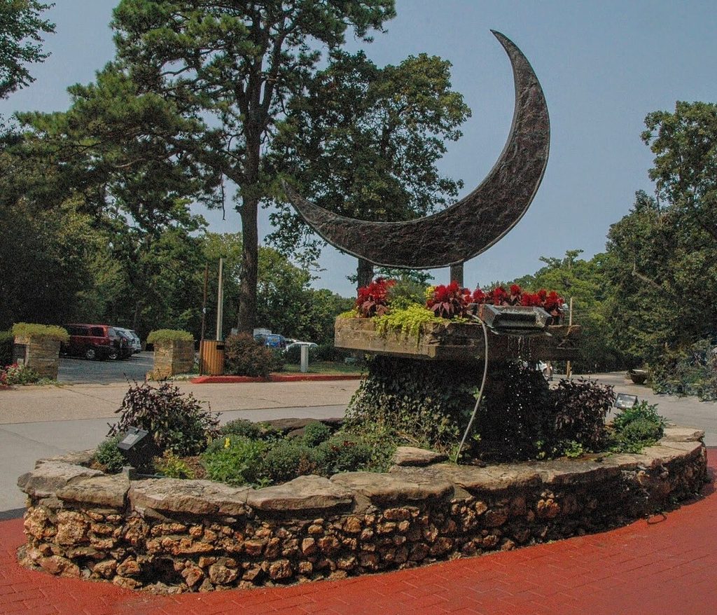 1886 Crescent Hotel in Eureka Springs Arkansas with the moon overhead