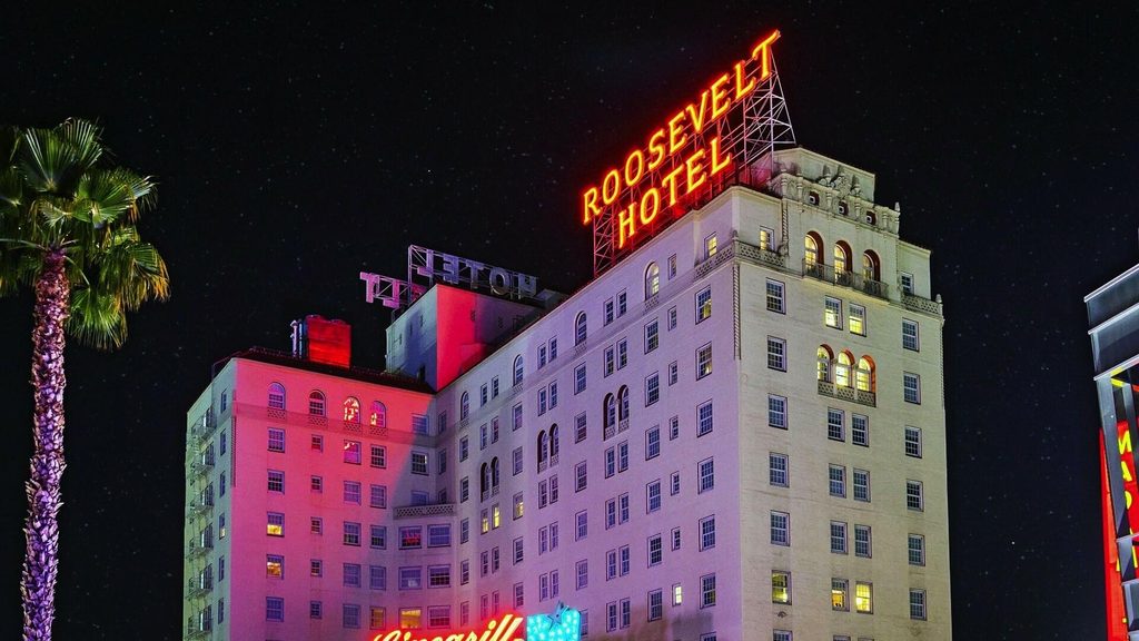 The Hollywood Roosevelt Hotel on Hollywood Boulevard in Los Angeles California