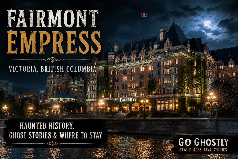 Fairmont Empress haunted hotel at night in Victoria British Columbia