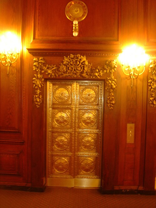 Elevator doors inside the historic Omni Parker House in Boston