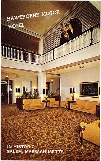 Vintage lobby of the Hawthorne Hotel in Salem Massachusetts