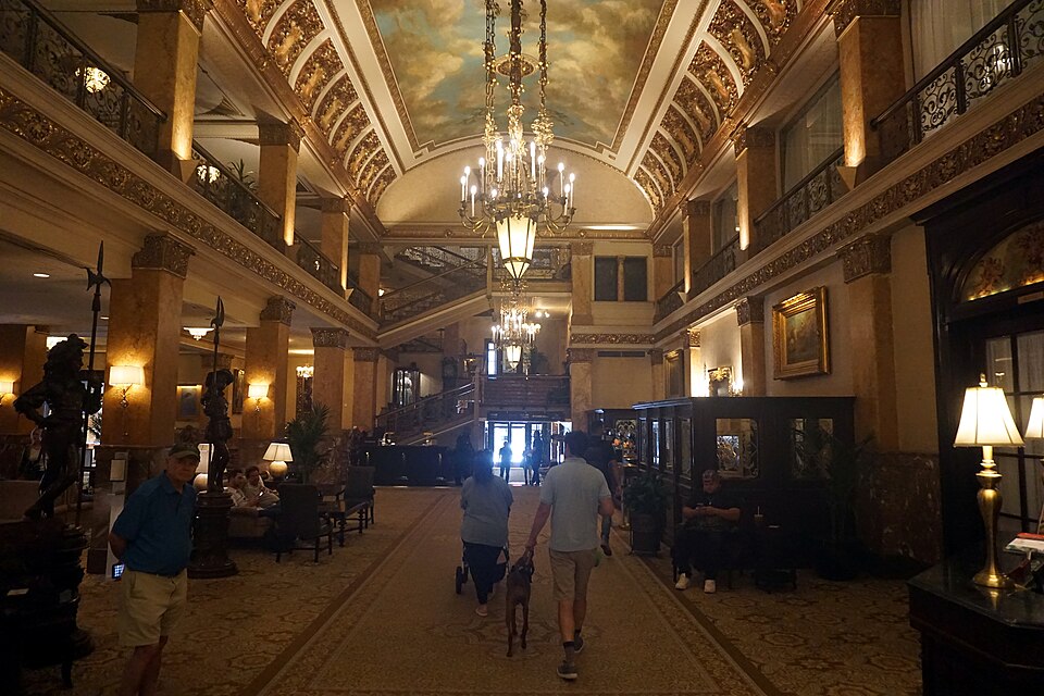 Historic interior and Victorian artwork inside the Pfister Hotel in Milwaukee Wisconsin