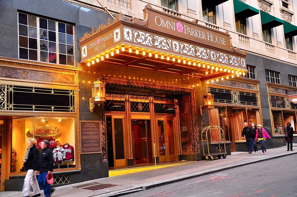 Exterior entrance of the Omni Parker House in Boston Massachusetts