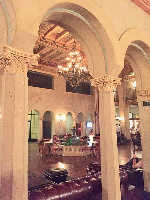 Historic interior of the Hollywood Roosevelt Hotel in Los Angeles California