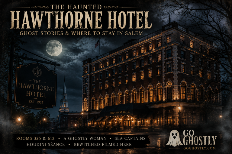Haunted Hawthorne Hotel at night in Salem Massachusetts