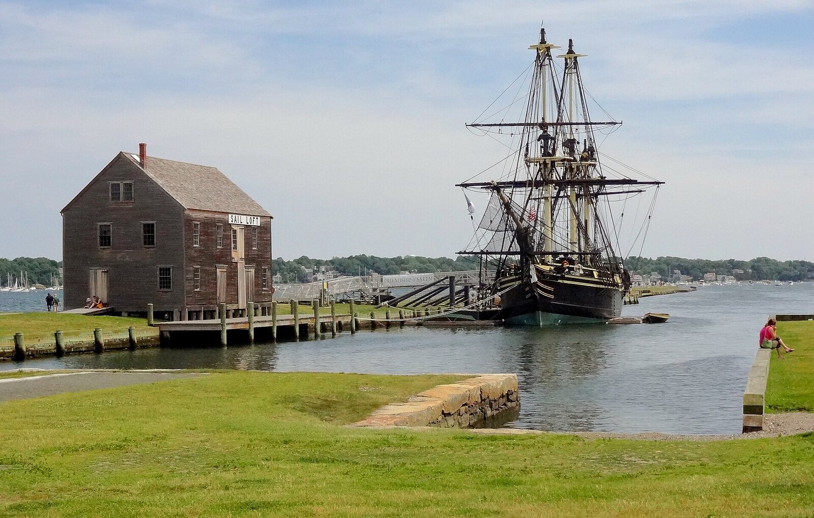Historic waterfront and tall ship at Salem Maritime National Historic Site