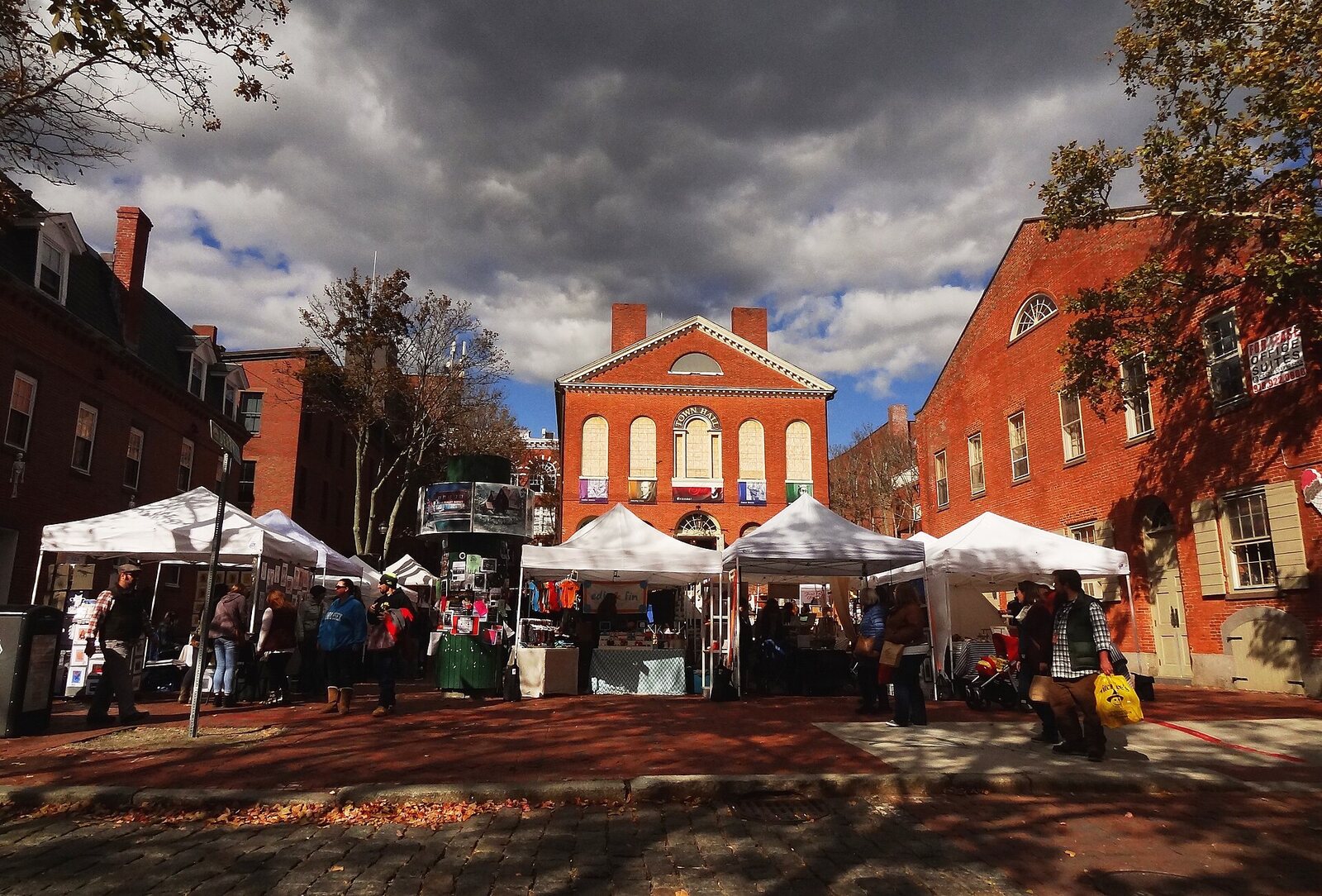 Salem Old Town Hall beneath a cloudy sky
