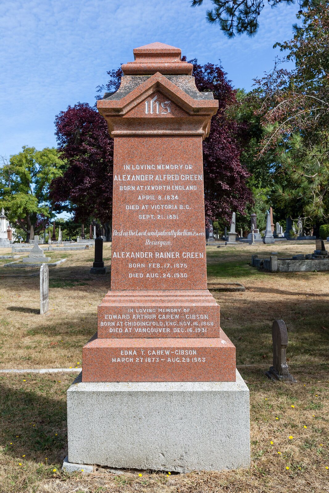 Historic gravestone in Ross Bay Cemetery, Victoria